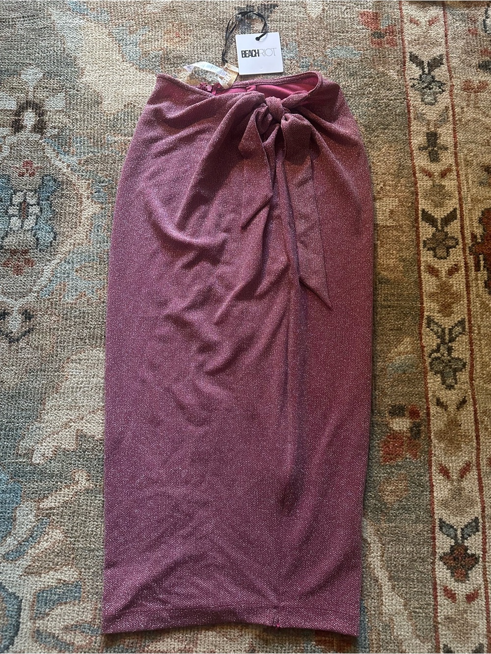 Beach Riot Sparkle Mauve Midi Skirt with Front Tie